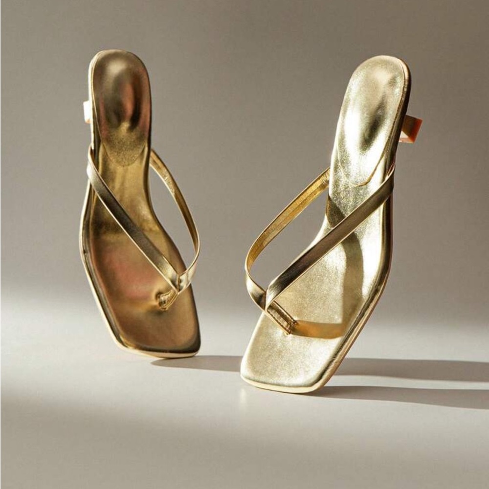 Metallic Gold Women's Square-Toe Slide Sandals